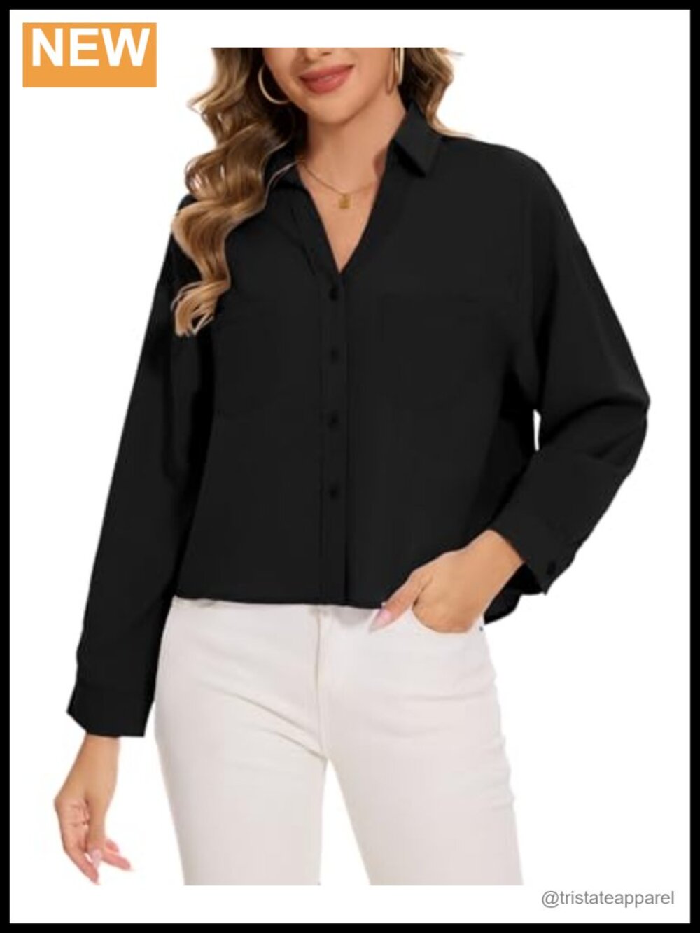 Womens Crop Top Button Down Short Sleeve Blouse with Chest Pockets High Low Hem